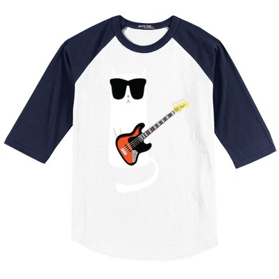 Funny Cat Wearing Sunglasses Playing Bass Guitar Baseball Sleeve Shirt