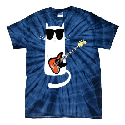 Funny Cat Wearing Sunglasses Playing Bass Guitar Tie-Dye T-Shirt