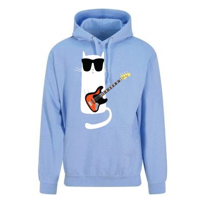 Funny Cat Wearing Sunglasses Playing Bass Guitar Unisex Surf Hoodie