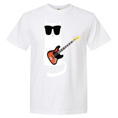 Funny Cat Wearing Sunglasses Playing Bass Guitar Garment-Dyed Heavyweight T-Shirt