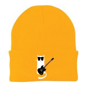 Funny Cat Wearing Sunglasses Playing Electric Guitar Knit Cap Winter Beanie