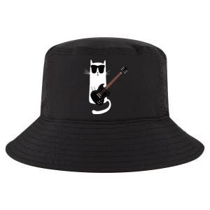 Funny Cat Wearing Sunglasses Playing Electric Guitar Cool Comfort Performance Bucket Hat