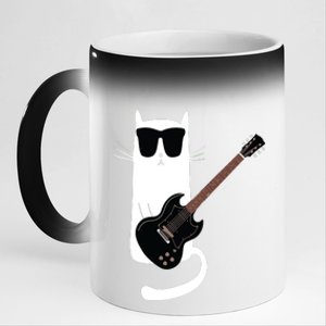 Funny Cat Wearing Sunglasses Playing Electric Guitar 11oz Black Color Changing Mug