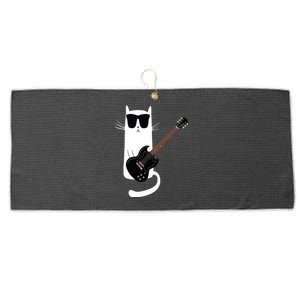 Funny Cat Wearing Sunglasses Playing Electric Guitar Large Microfiber Waffle Golf Towel