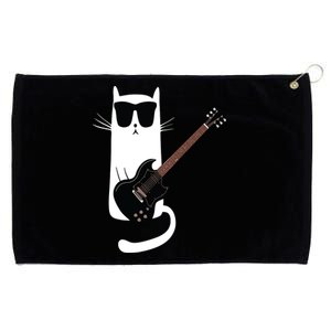 Funny Cat Wearing Sunglasses Playing Electric Guitar Grommeted Golf Towel