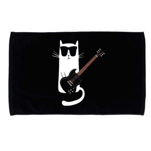 Funny Cat Wearing Sunglasses Playing Electric Guitar Microfiber Hand Towel