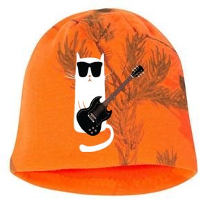 Funny Cat Wearing Sunglasses Playing Electric Guitar Kati - Camo Knit Beanie