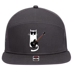 Funny Cat Wearing Sunglasses Playing Electric Guitar 7 Panel Mesh Trucker Snapback Hat