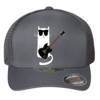 Funny Cat Wearing Sunglasses Playing Electric Guitar Flexfit Unipanel Trucker Cap