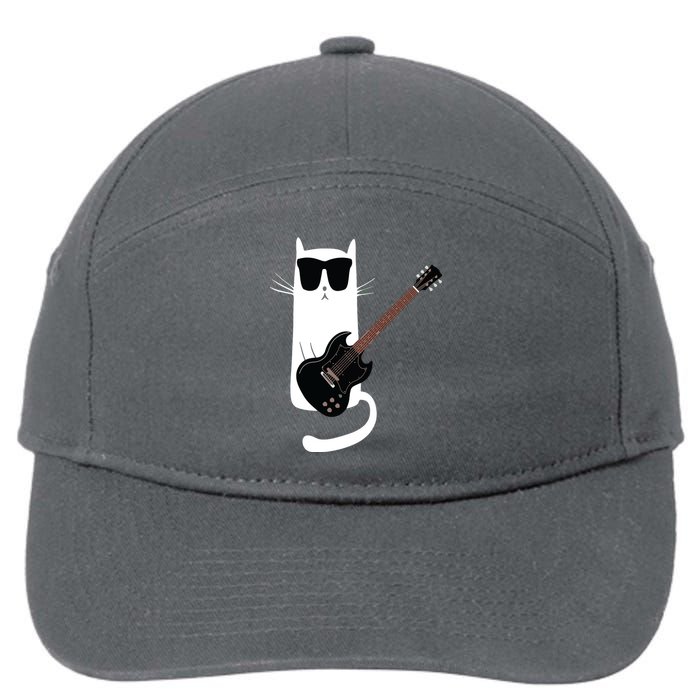 Funny Cat Wearing Sunglasses Playing Electric Guitar 7-Panel Snapback Hat