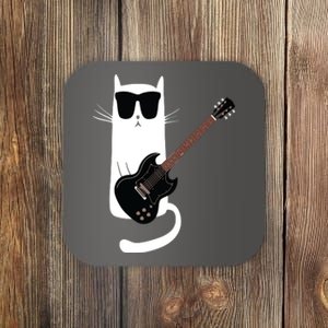 Funny Cat Wearing Sunglasses Playing Electric Guitar Coaster