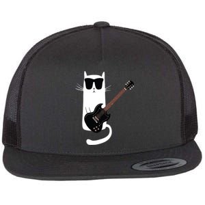 Funny Cat Wearing Sunglasses Playing Electric Guitar Flat Bill Trucker Hat