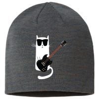 Funny Cat Wearing Sunglasses Playing Electric Guitar Sustainable Beanie