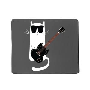 Funny Cat Wearing Sunglasses Playing Electric Guitar Mousepad