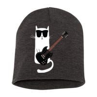 Funny Cat Wearing Sunglasses Playing Electric Guitar Short Acrylic Beanie