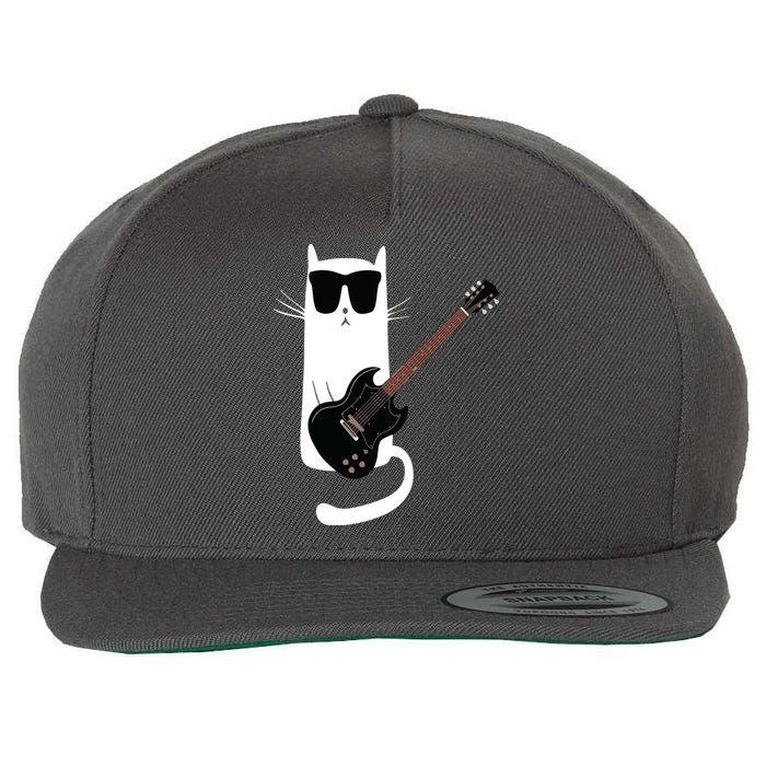 Funny Cat Wearing Sunglasses Playing Electric Guitar Wool Snapback Cap