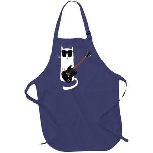 Funny Cat Wearing Sunglasses Playing Electric Guitar Full-Length Apron With Pockets