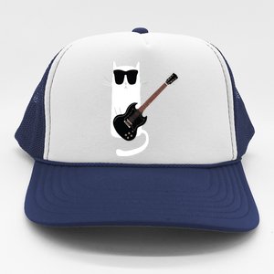 Funny Cat Wearing Sunglasses Playing Electric Guitar Trucker Hat