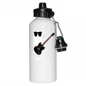 Funny Cat Wearing Sunglasses Playing Electric Guitar Aluminum Water Bottle