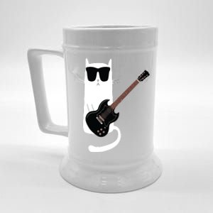 Funny Cat Wearing Sunglasses Playing Electric Guitar Beer Stein