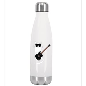 Funny Cat Wearing Sunglasses Playing Electric Guitar Stainless Steel Insulated Water Bottle