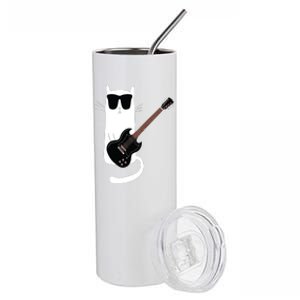 Funny Cat Wearing Sunglasses Playing Electric Guitar Stainless Steel Tumbler