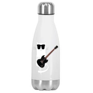 Funny Cat Wearing Sunglasses Playing Electric Guitar Stainless Steel Insulated Water Bottle