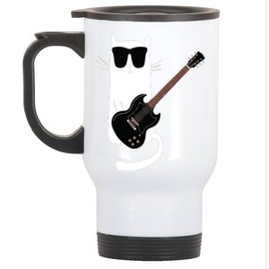 Funny Cat Wearing Sunglasses Playing Electric Guitar Stainless Steel Travel Mug