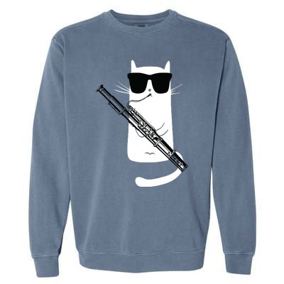 Funny Cat Wearing Sunglasses Playing Bassoon Garment-Dyed Sweatshirt