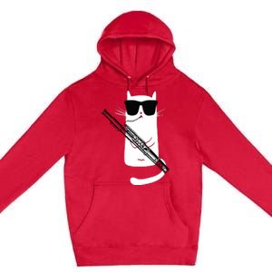 Funny Cat Wearing Sunglasses Playing Bassoon Premium Pullover Hoodie