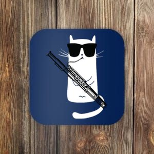 Funny Cat Wearing Sunglasses Playing Bassoon Coaster