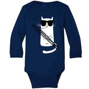 Funny Cat Wearing Sunglasses Playing Bassoon Baby Long Sleeve Bodysuit