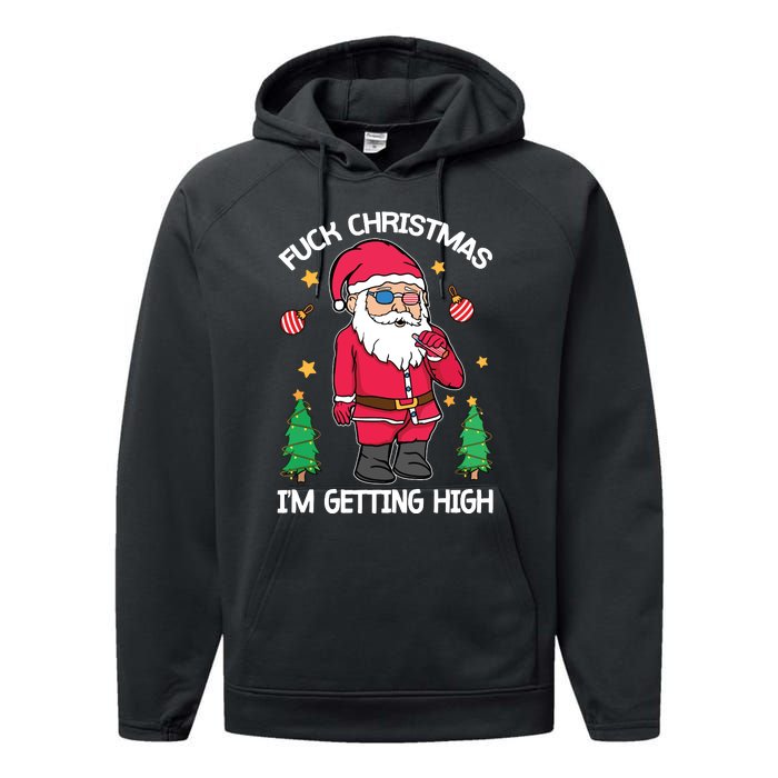 Fuck Christmas Weed Smoking American Gnome Sarcastic Xmas Performance Fleece Hoodie