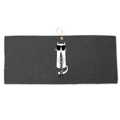 Funny Cat Wearing Sunglasses Playing Oboe Large Microfiber Waffle Golf Towel