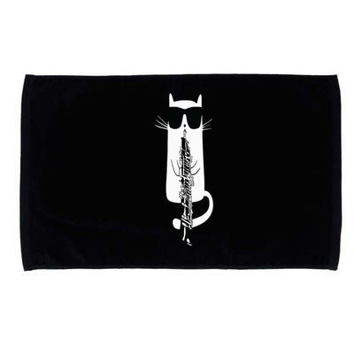 Funny Cat Wearing Sunglasses Playing Oboe Microfiber Hand Towel