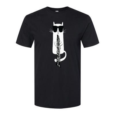 Funny Cat Wearing Sunglasses Playing Oboe Softstyle® CVC T-Shirt