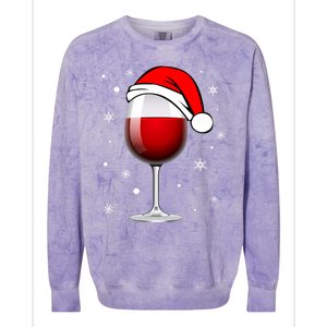 Funny Christmas Wine Glass Santa Hat Holiday For Wine Lovers Cute Gift Colorblast Crewneck Sweatshirt