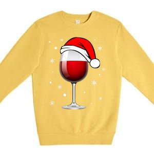 Funny Christmas Wine Glass Santa Hat Holiday For Wine Lovers Cute Gift Premium Crewneck Sweatshirt