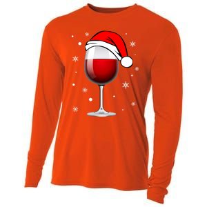 Funny Christmas Wine Glass Santa Hat Holiday For Wine Lovers Cute Gift Cooling Performance Long Sleeve Crew