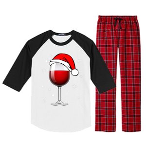 Funny Christmas Wine Glass Santa Hat Holiday For Wine Lovers Cute Gift Raglan Sleeve Pajama Set