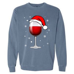 Funny Christmas Wine Glass Santa Hat Holiday For Wine Lovers Cute Gift Garment-Dyed Sweatshirt