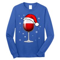 Funny Christmas Wine Glass Santa Hat Holiday For Wine Lovers Cute Gift Long Sleeve Shirt