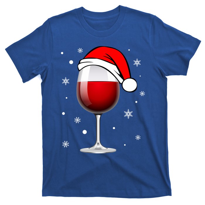 Funny Christmas Wine Glass Santa Hat Holiday For Wine Lovers Cute Gift T-Shirt