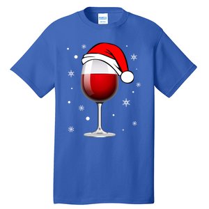 Funny Christmas Wine Glass Santa Hat Holiday For Wine Lovers Cute Gift Tall T-Shirt