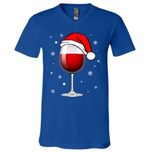 Funny Christmas Wine Glass Santa Hat Holiday For Wine Lovers Cute Gift V-Neck T-Shirt