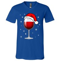 Funny Christmas Wine Glass Santa Hat Holiday For Wine Lovers Cute Gift V-Neck T-Shirt