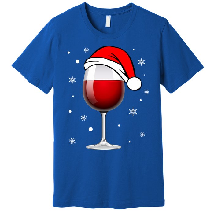 Funny Christmas Wine Glass Santa Hat Holiday For Wine Lovers Cute Gift Premium T-Shirt