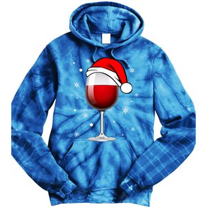 Funny Christmas Wine Glass Santa Hat Holiday For Wine Lovers Cute Gift Tie Dye Hoodie