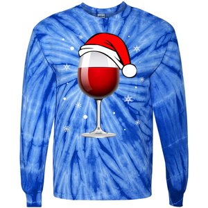 Funny Christmas Wine Glass Santa Hat Holiday For Wine Lovers Cute Gift Tie-Dye Long Sleeve Shirt