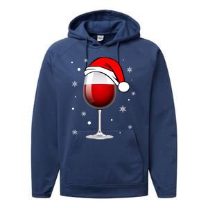 Funny Christmas Wine Glass Santa Hat Holiday For Wine Lovers Cute Gift Performance Fleece Hoodie